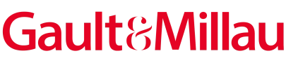 Logo der Marke Gault & Millau in roter Schrift auf weißem Hintergrund